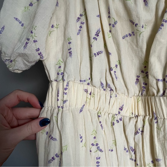 H&M 100% Cotton Lavender Open Back Puff Sleeve Midi Dress - Picture 4 of 12